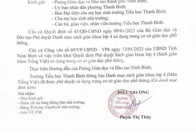 THÔNG BÁO DANH MỤC SGK LỚP 4 ĐÃ ĐƯƠC BỘ GIÁO DỤC PHÊ DUYỆT SỬ DỤNG TRONG CÓ SỞ GIÁO DỤC