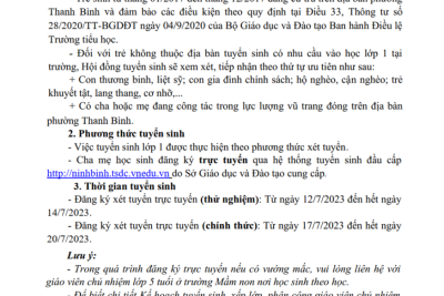 THÔNG BÁO TUYỂN SINH LỚP 1 NĂM HỌC 2023 – 2024