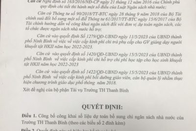 CÔNG KHAI BỔ SUNG DỰ TOÁN NGÂN SÁCH 2023