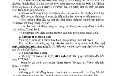 THÔNG BÁO TUYỂN SINH LỚP 1 NĂM HỌC 2024 – 2025