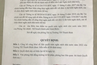 CÔNG KHAI QUYẾT TOÁN NGÂN SÁCH NĂM 2022