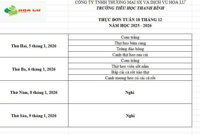 Thực đơn ăn bán trú Tuần 18 tháng 12 năm 2025 của Trường Tiểu học Thanh Bình