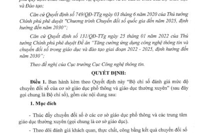 BỘ CHỈ SỐ ĐÁNH GIÁ  MỨC ĐỘ CHUYỂN ĐỔI SỐ CỦA CƠ SỞ GDPT VÀ GDTX