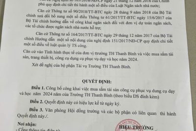Quyết định về việc công khai mua sắm tài sản, trang thiết bị, CCDC năm 2024