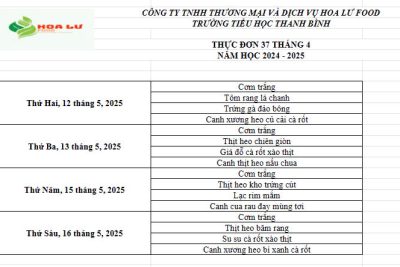 Thực đơn ăn bán trú Tuần 37 tháng 5 năm 2025 của Trường Tiểu học Thanh Bình