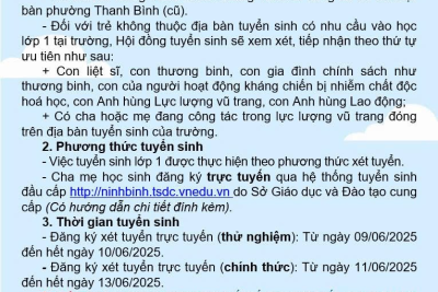 THÔNG BÁO TUYỂN SINH HỌC SINH LỚP 1 NĂM HỌC 2025 – 2026