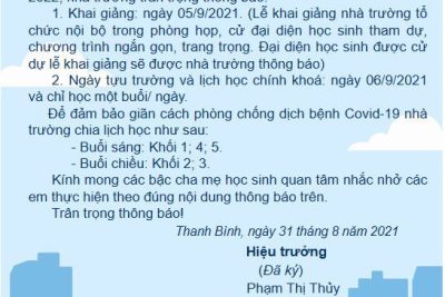 THÔNG BÁO LỊCH TỰU TRƯỜNG NĂM HỌC 2021 – 2022