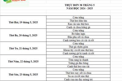 Thực đơn ăn bán trú Tuần 38 tháng 5 năm 2025 của Trường Tiểu học Thanh Bình